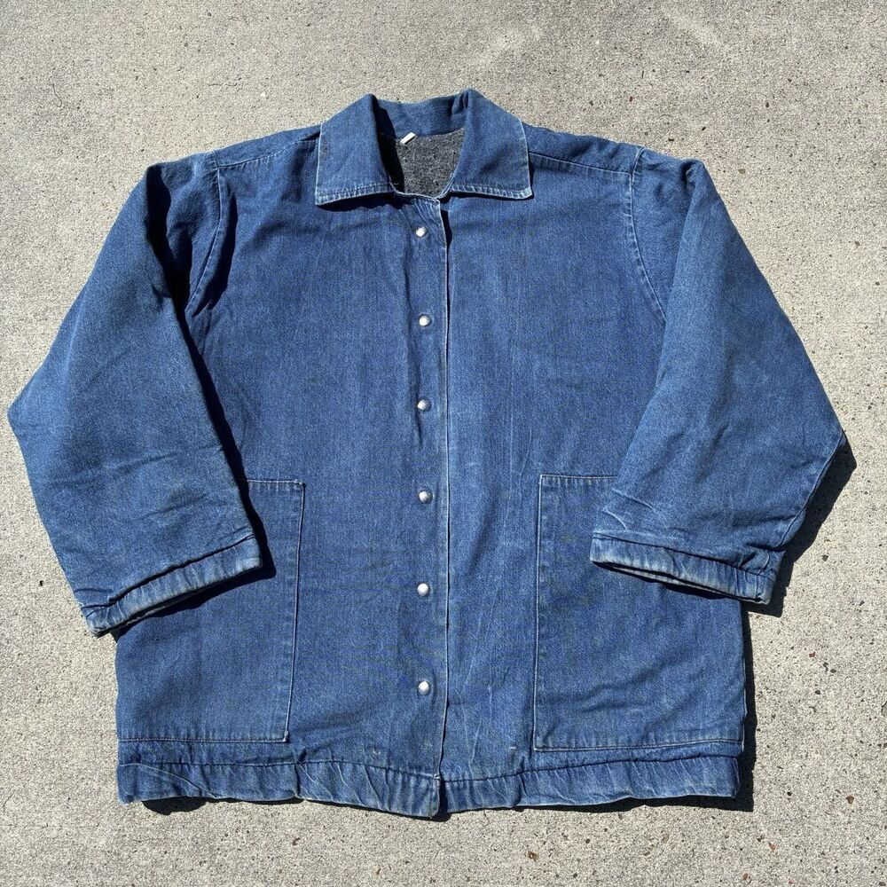Vintage Prison Denim Jacket 2XL Dark Wash Chopped Sleeves Blanket Lined USA Made